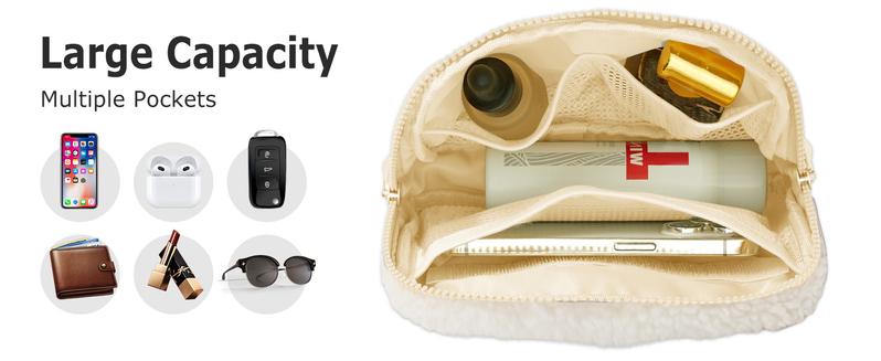 Fleece Belt Bag Sherpa Fanny Pack with Two-way Zipper, Everywhere Belt Bag for Women Men 1.5L, Fashion Waist Packs with Adjustable Belts Lightweight Hip Bum Crossbody Bags for Running/Outdoor/Dog Walking/Hiking