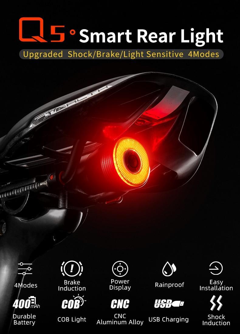ROCKBROS Bike Tail Light Smart,Brake Sensing Bicycle Rear Lights for Night Ride,Ultra Bright LED Back Lights,Type C USB Rechargeable,IPX6 Waterproof,Cycling Safety Taillight Accessories