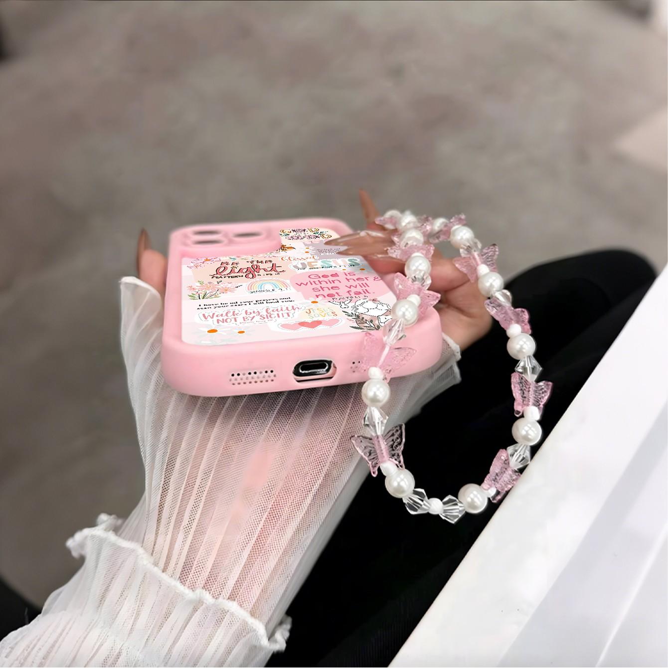 Bible Patch UV Print Phone Case with Butterfly Beaded Wrist Strap, Fits iPhone 17-11 Pro Pro Max Plus, Trendy Gift