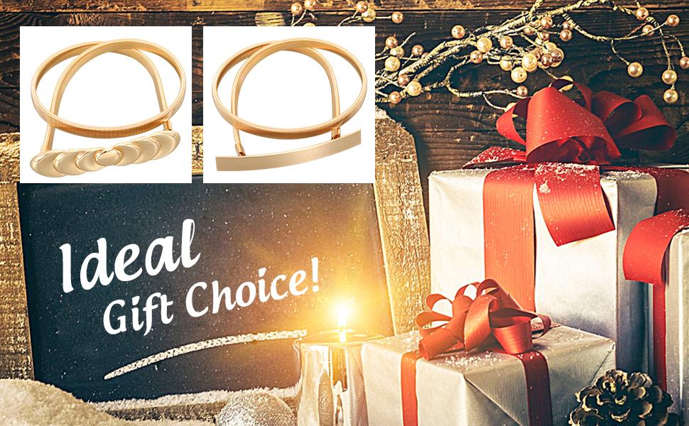 JASGOOD Women Skinny Metal Waist Belt Gold Waistband Elastic Metal Chain Waist Belt for Dress