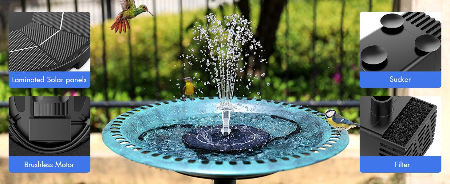 AISITIN 3.5W Solar Fountain Pump for Water Feature Outdoor DIY Solar Bird Bath Fountain with Multiple Nozzles, Solar Powered Water Fountain for Garden
