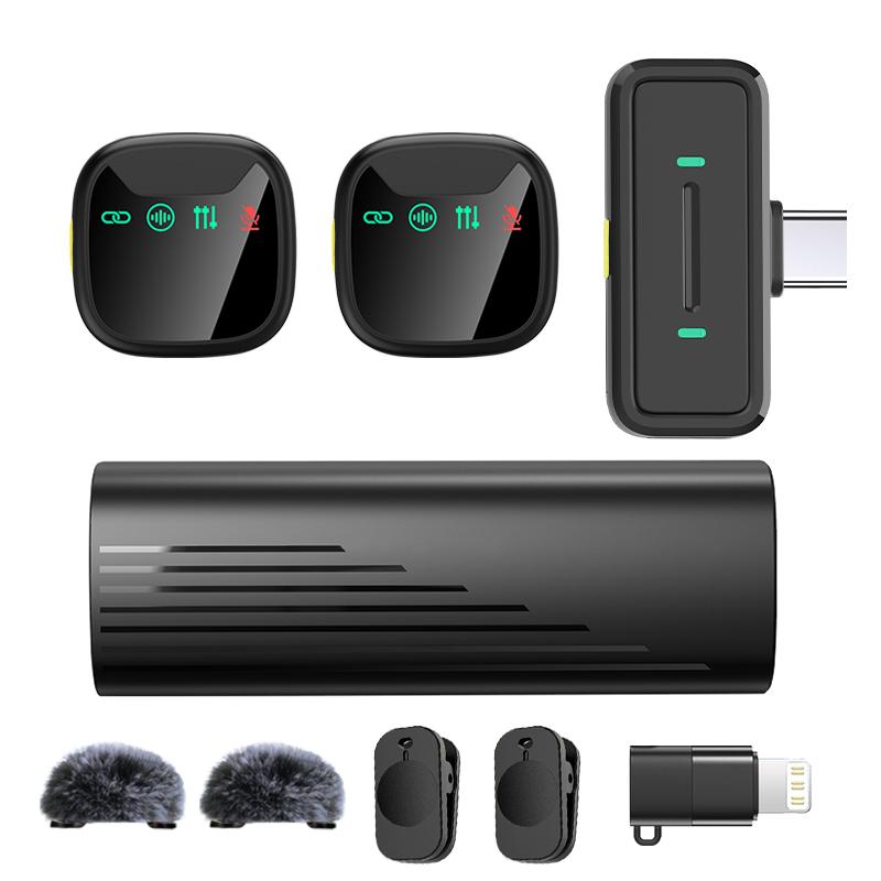 Wireless Lavalier Noise Canceling Mic with Charging Case, Noise-Cancelling, Rechargeable Battery, Magnetic Clip, Ideal for Video Recording & Podcasting