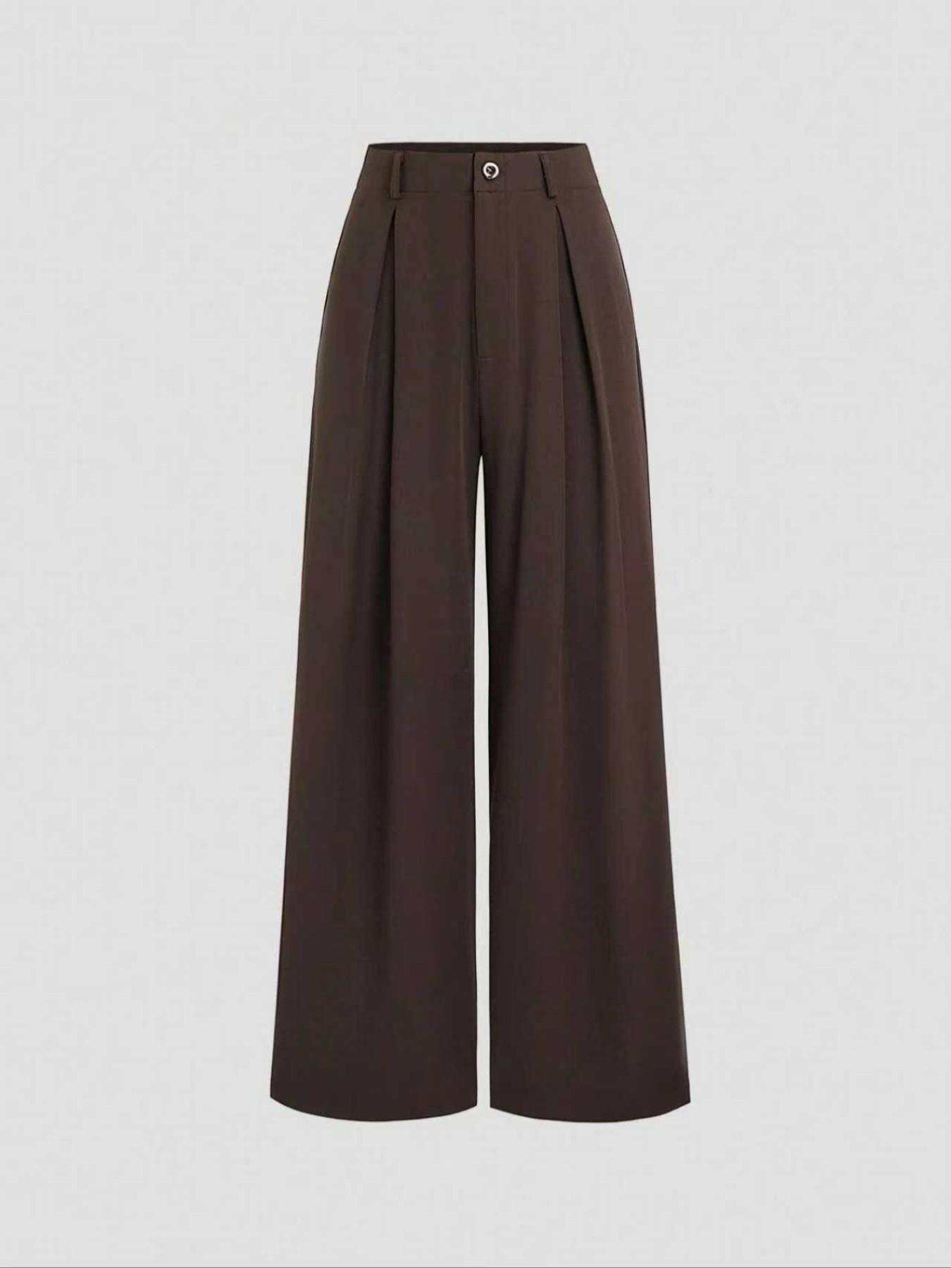 Women's Vintage Elegant Pleated Wide Leg Pants, Casual Chic Bottoms, Comfortable Fabric, All-Season Ideal Choice, Fashionable Design, High Waist