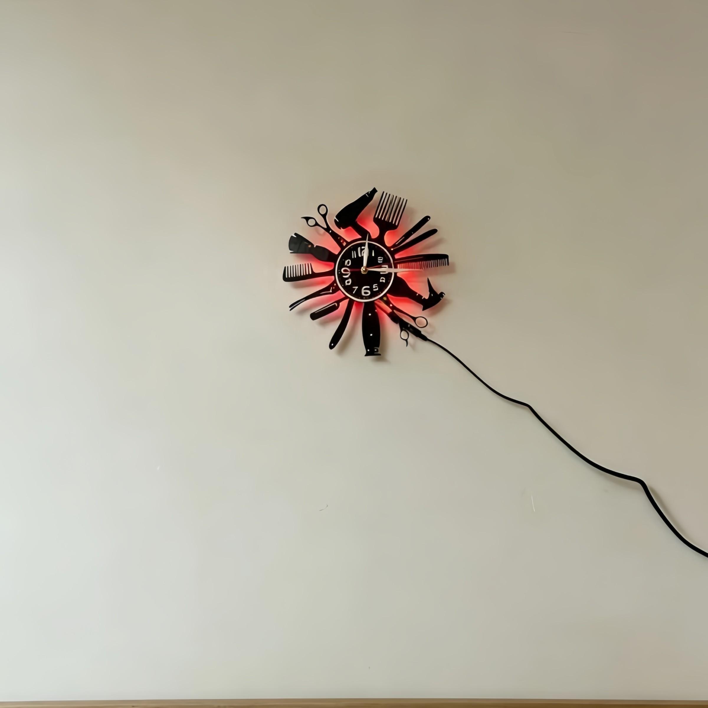 Scissors Comb Shape LED Clock, Numbers & Hands, Clear Easy-Read Design, Ideal for Hair Salons & Styling Studios, Home Decor