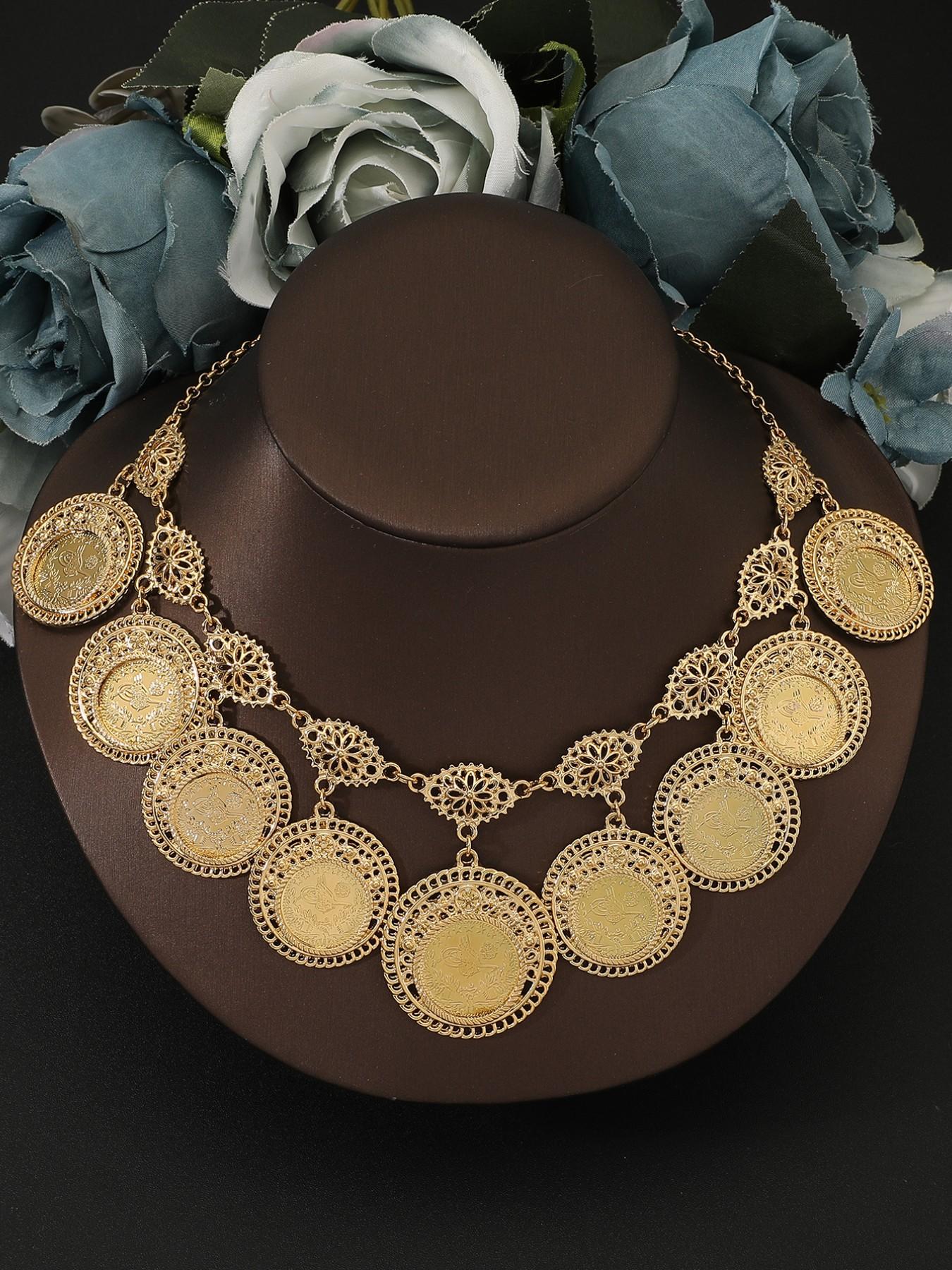 Handcrafted Multi-Layer Coin Bell Necklace, Vintage Ethnic Style Bridal Wedding Jewelry, Casual All-Season Accessory