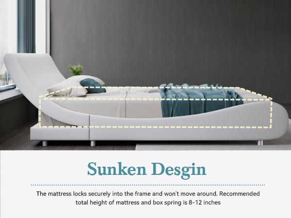 HOOMIC Upholstered Platform Bed Frame【Frame Only No Mattress】with Faux Leather Headboard, Modern Sleigh Design, Low Profile, No Box Spring Needed, Full/Queen/King Size,Black/White/Black & White