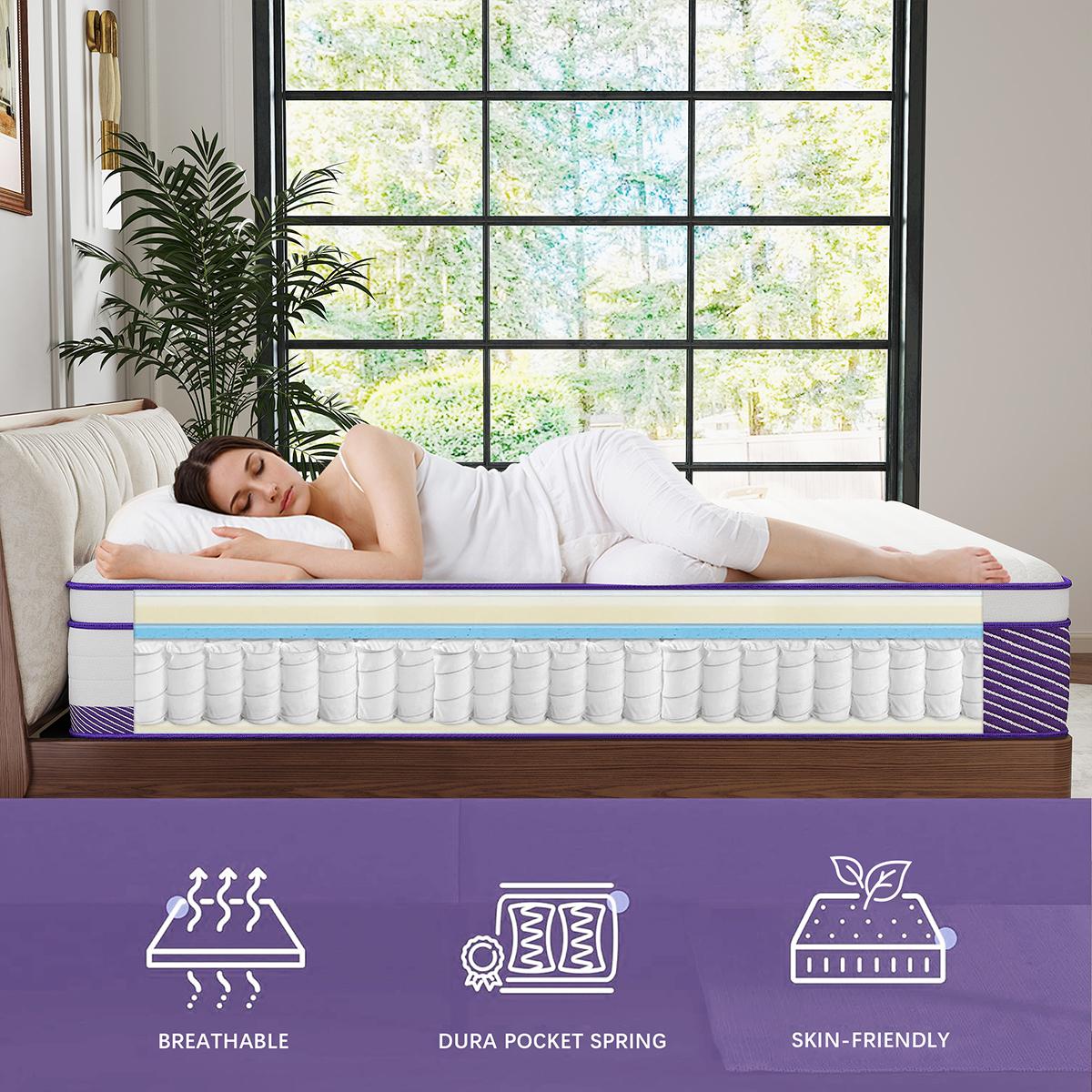 12" 14" Gel Memory Foam Mattress Hybrid Spring Twin Full Queen King Size Bed In A Box Medium Firm Mattresses Purple Motion Isolation​