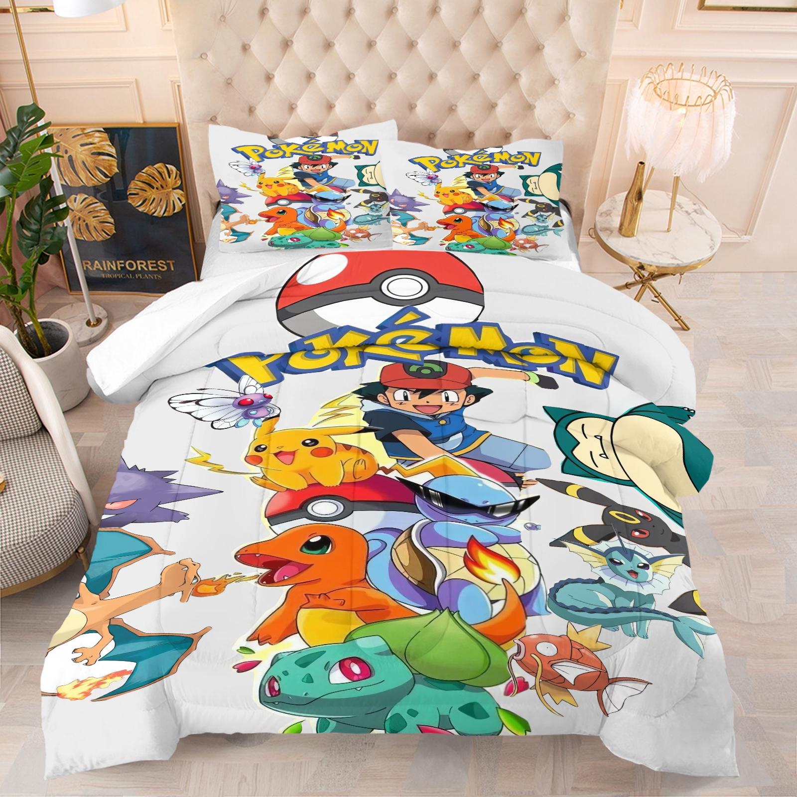 Pikachu Pattern Comforter Set, Soft And Durable Bedding Set, Includes 1 Quilt And 1 Or 2 Pillowcases, Daily Holiday Birthday Gift Bedroom Decoration For Kids And Adults
