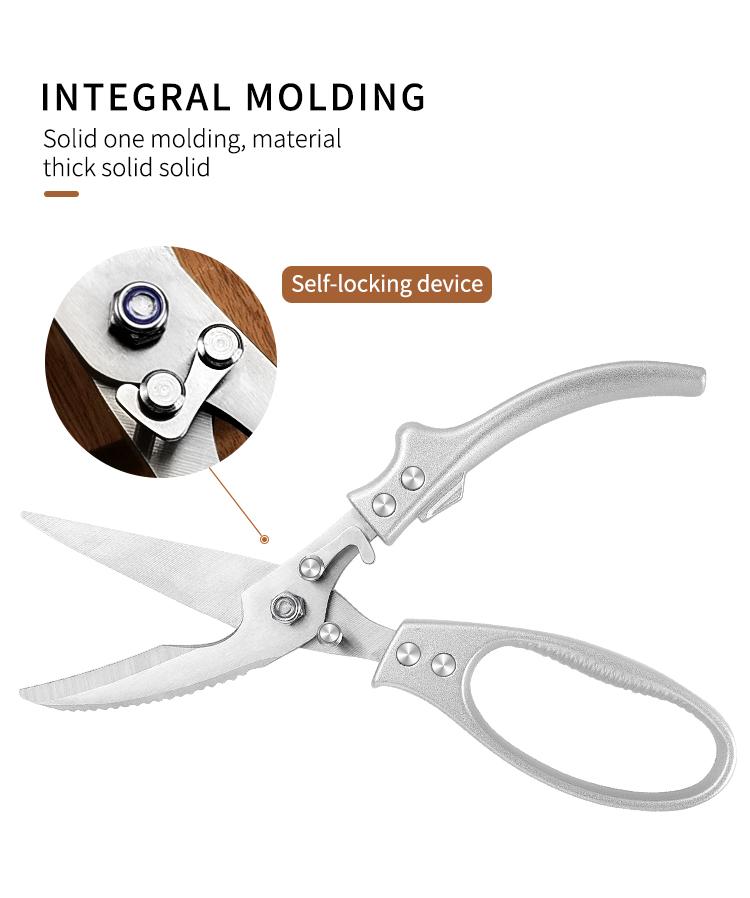 Multi-Functional Chicken Bone Scissor, Stainless Steel Kitchen Shears, Aluminum Handle, Ideal for Meat, Bones, Herbs, Fish, Vegetables
