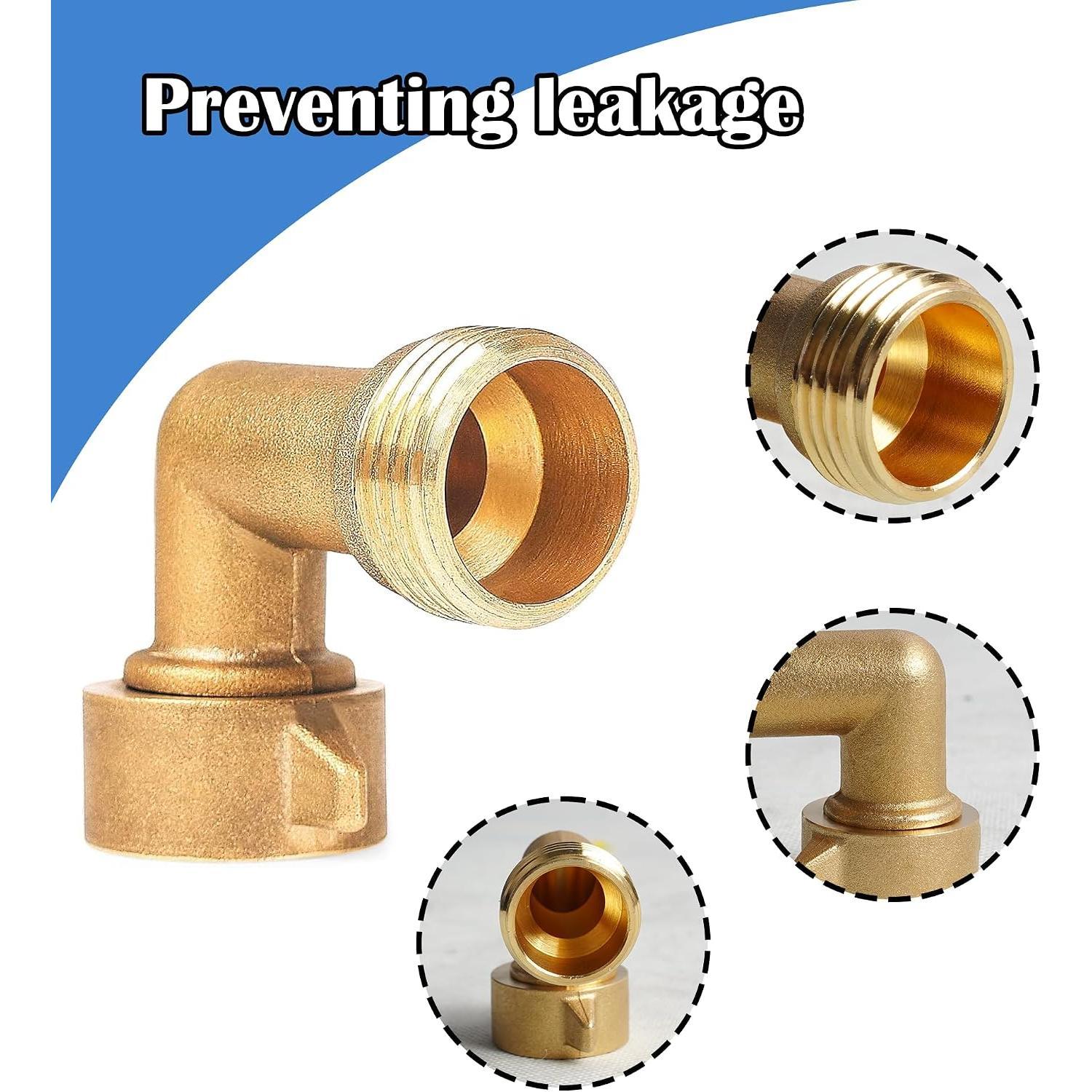 2 Pack 90  Garden Hose Elbow Connectors, 3/4" Brass Hose Elbow with 2 Washers, Hose Adapter for RV Water Hookups Residential Outdoor Faucets