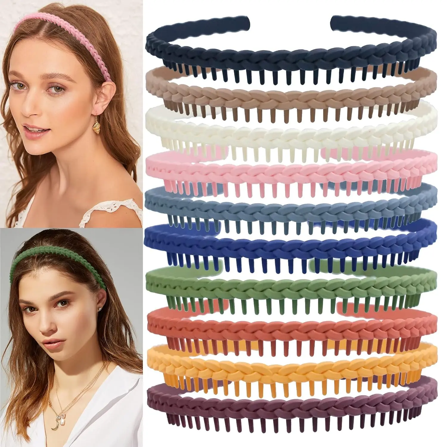 10 count Colorful Fashion Effortless Plastic Headbands with  No Slip Comb Hair Bands for Women, Men, Teen Girls