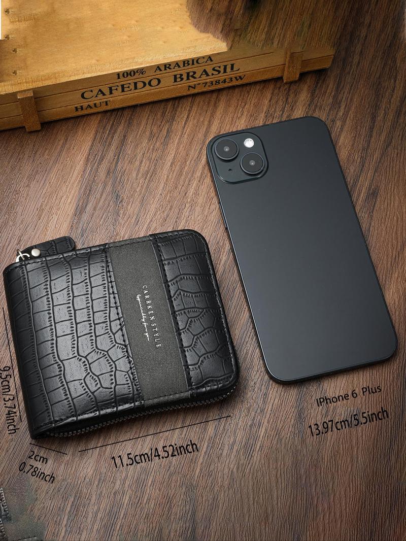 Men's Vintage Zipper Short Wallet, Casual Multi Card Slot Card Holder, Fashionable Wallet for Daily Use, Trifold Card Holder