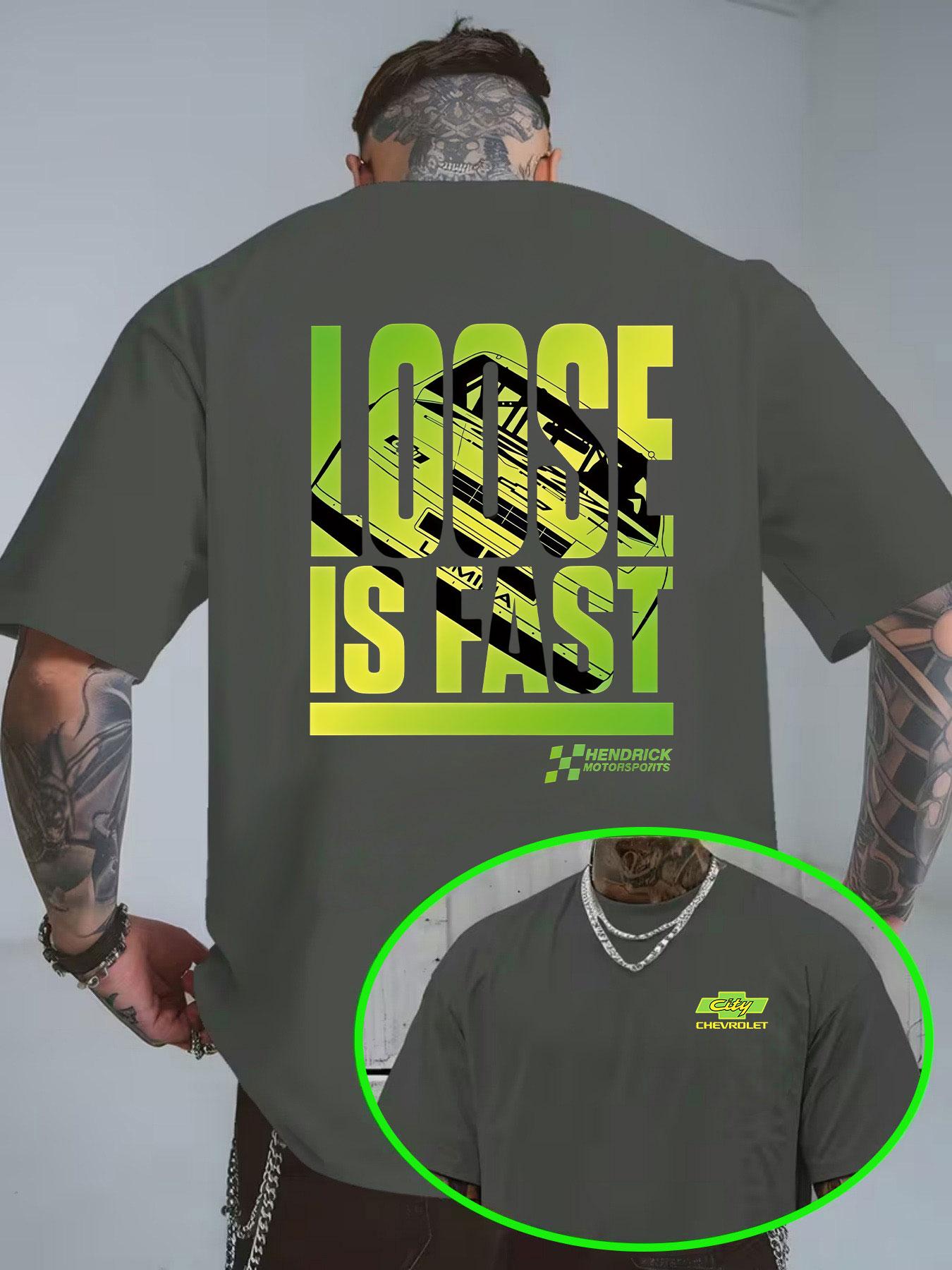 Men's Short Sleeve T-Shirt Summer Loose Fit, Racing Print American Motorcycle Style, Chevrolet Casual Long Top, All Seasons Wear