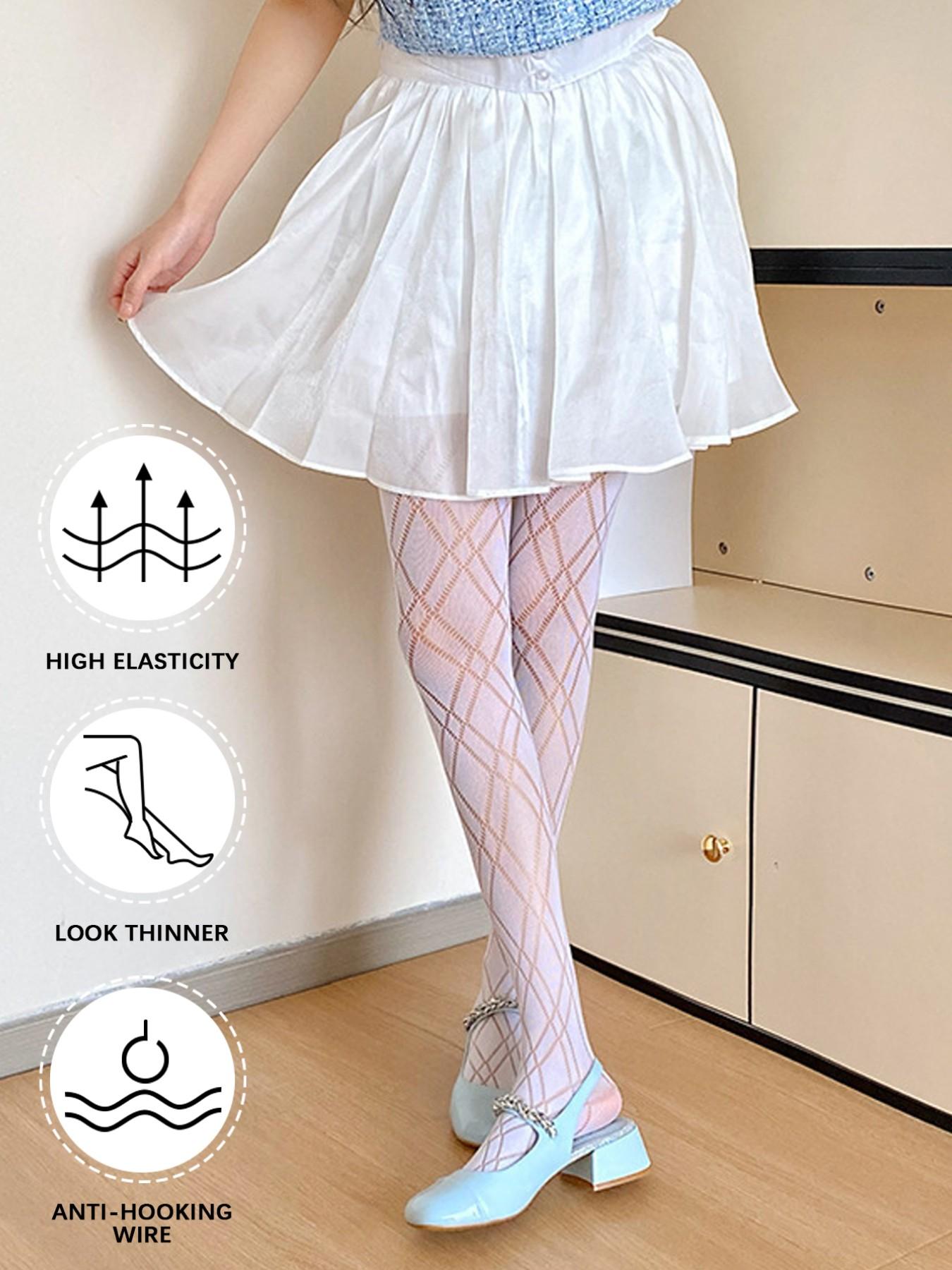 Sexy Lolita Diamond Pattern Stockings, Thin Pure Desire Mesh Pantyhose, Women's High Stretch Fishnet Socks, Boho Style Fitted Stockings
