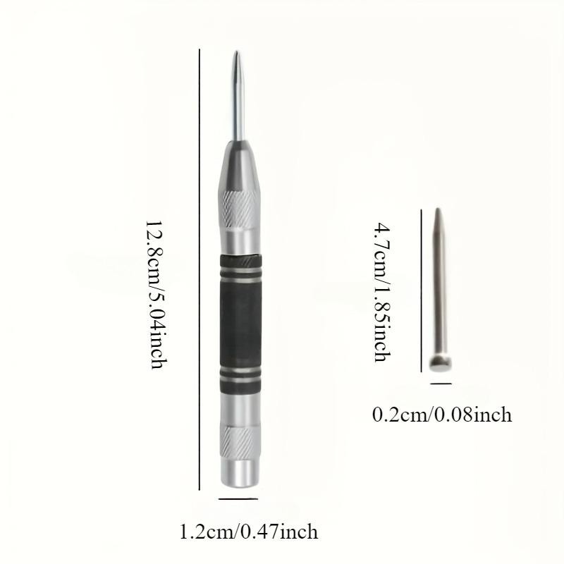 Automatic Center Punch with 1 Replacement Tip, 1 Count Adjustable Center Hole Punch Marker, Spring Loaded Drill Center Hole Punch, Adjustable Mechanism, Specialty Hand Tools