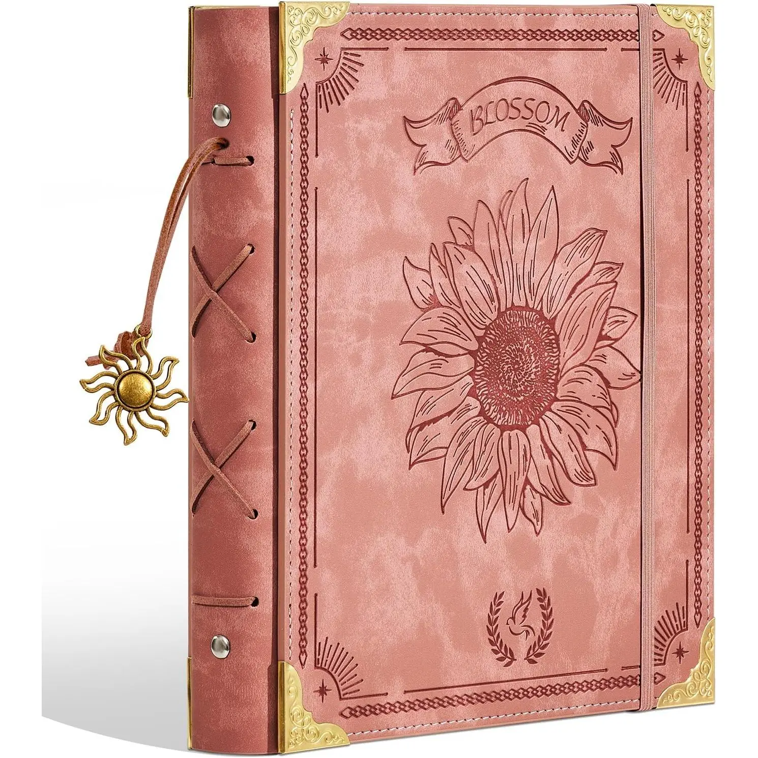 Vintage Photo Album 4x6 Leather Scrapbook Album with Writing Space 120 Photos & 30 Sheets DIY Paper Memory Albums Book for Anniversary Travel Vacation Family Tree, Pink Flower