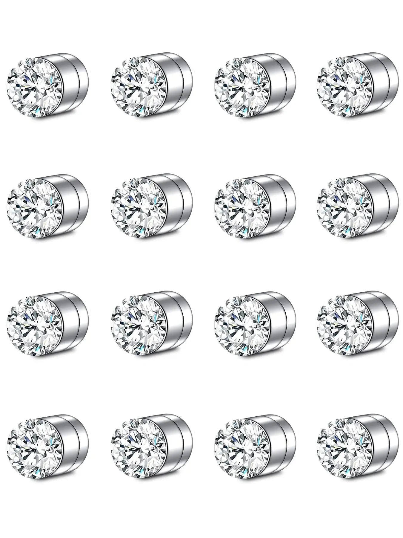16PCS Fake Nose Studs Non Piercing White CZ 3/4/5MM Stud Earrings for Women Men