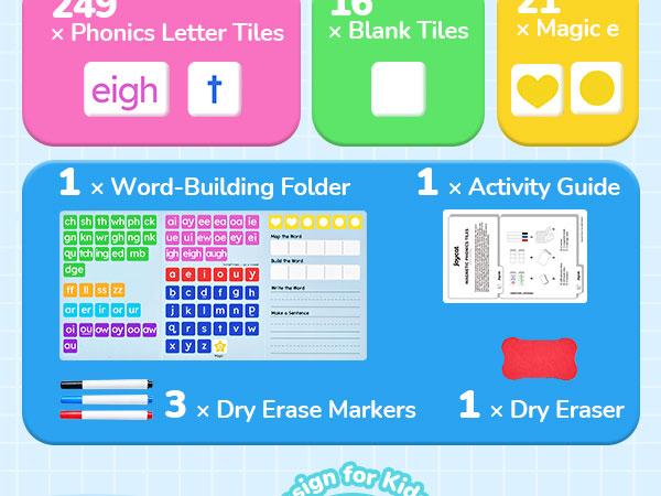 JoyCat 265 Phonics Magnetic Letter Tiles, ABC Reading Games Set with Word-Building Folder & Storage Case, Letter Sound Alphabet Letters, Classroom Materials JoyCat 265 Phonics Magnetic Letter Tiles, ABC Reading Games Set with Word-Building Folder & Storage Case, Letter Sound Alphabet Letters, Classroom Materials