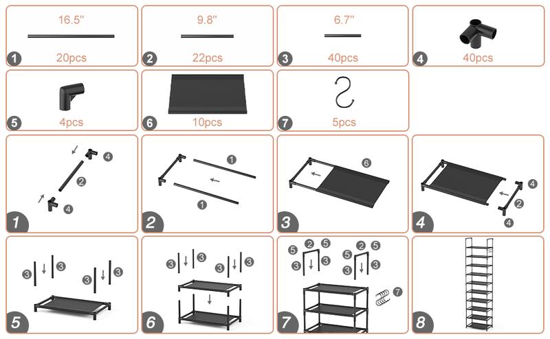 9 Tiers Shoe Rack Organizer,  Max Holds 55 Pairs, Metal Shoe Storage, Shelf with Hooks for Entryway, Garage, Black