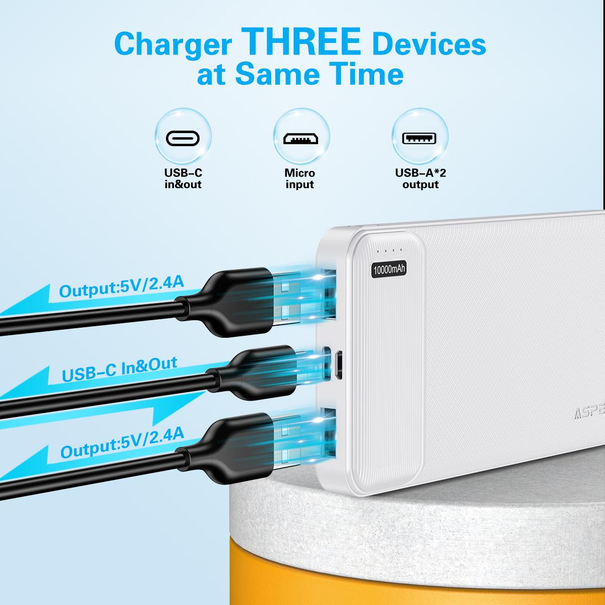 AsperX 10000mAh/15000mAh Power Bank, 2 Pack Portable Charger with USB Charging Cable, Battery Pack for Smartphone, AirPods, etc Rechargeable Device