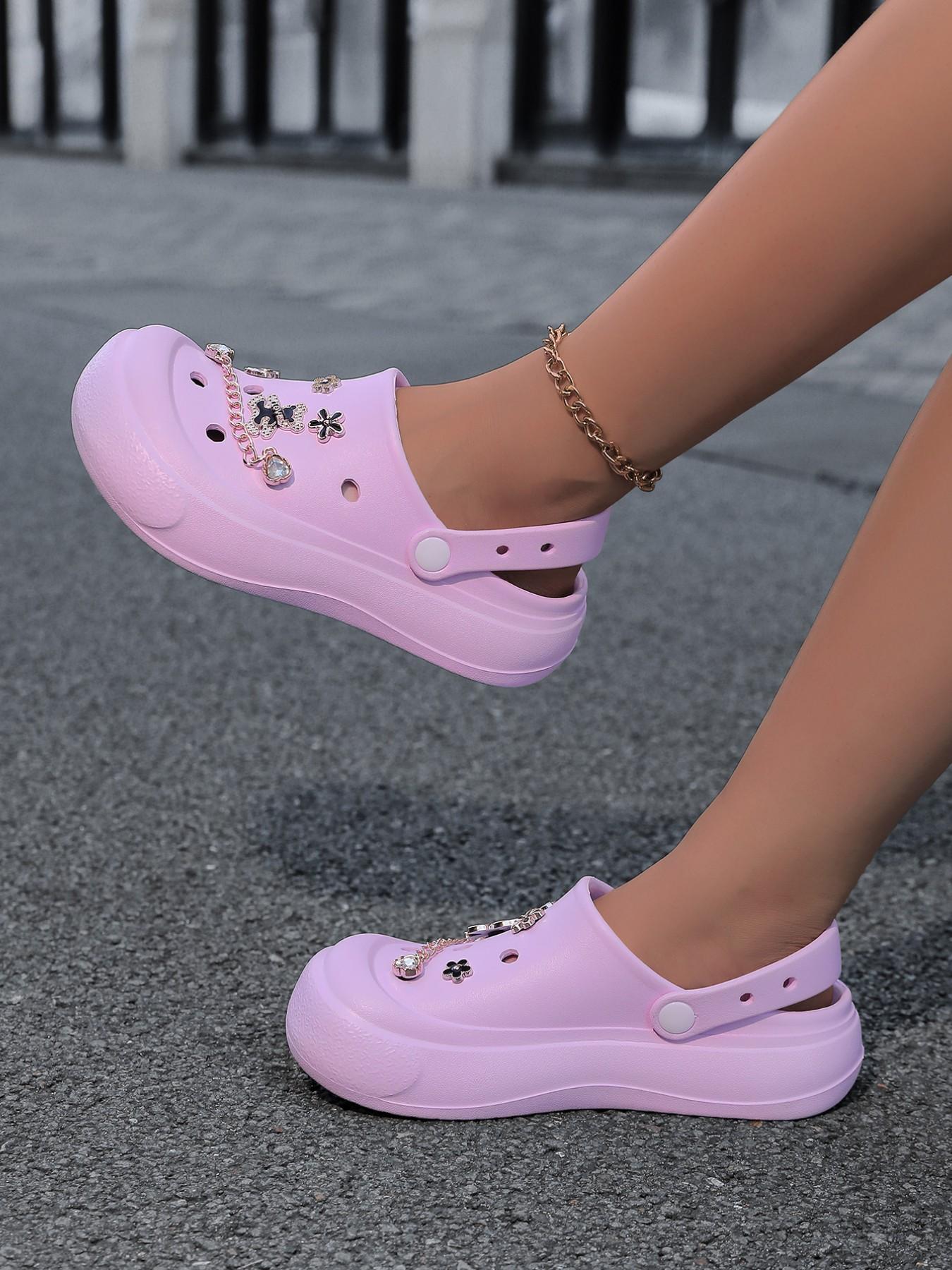 Women's Thick Sole Holey Shoes with Pearl Flowers, Unique Design Versatile Outdoor Sandals, Fashionable and Comfortable Footwear