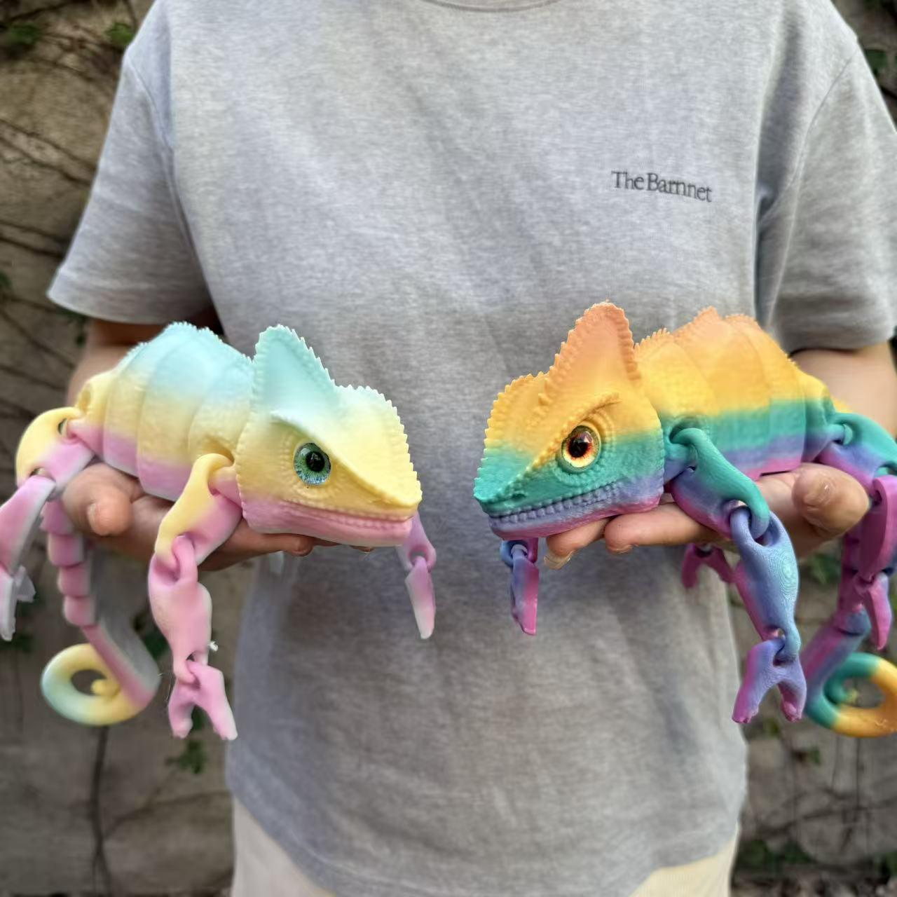 3D Printed Chameleon Figurine with Realistic Eyes, Moving Joints, Articulated Fidget Figurines, Home Decor, Christmas Gift, Birthday Present, Animal Statue