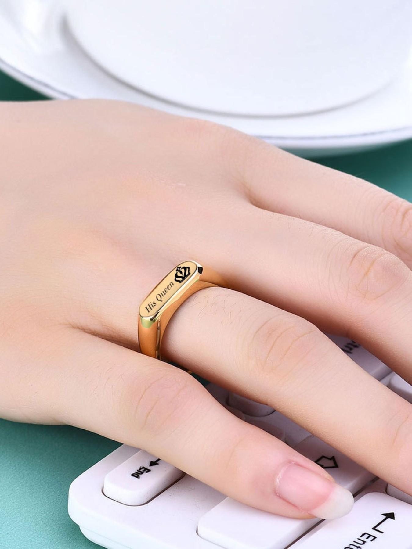 6mm Oval Cast Rectangular Her King His Queen Crown Couple Rings, Elegant Jewelry for Couples, Perfect Gift Idea