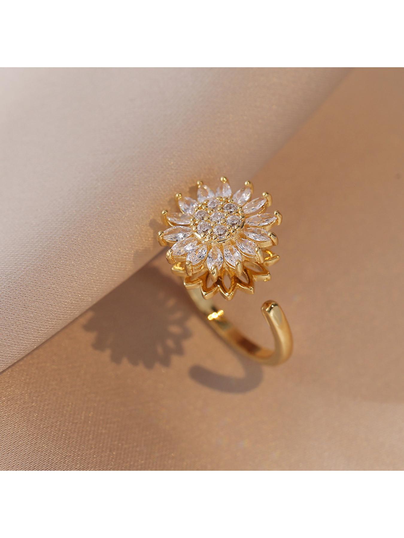 Women's Necklace, New Style Sunflower Diamond-encrusted, Rotatable Collarbone Chain Jewelry, Japanese and Korean Style Cross-border, Ins Ring, Sunflower