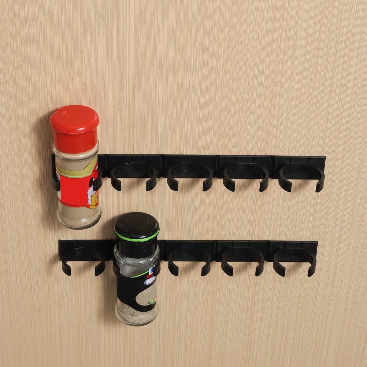 Wall Mounted Spice Storage Rack, 4 Rows Space Saving Seasoning Bottles Organizer, Simple Storage Holder Hook for Kitchen Cabinet, Refrigerator and Cupboard Door