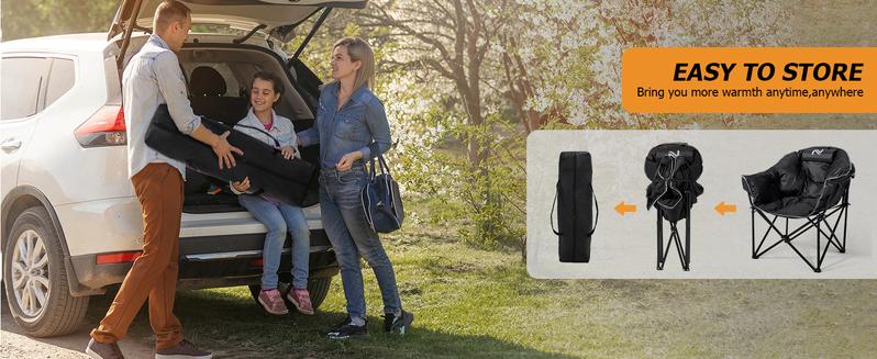 SLSY 2 Pack Oversized Heated Camping Chair with 3 Heat Levels, Portable Folding Heated Chair Round Moon Saucer Folding Lawn Chair for Outdoor Camping Lounge Patio 【Battery not included】