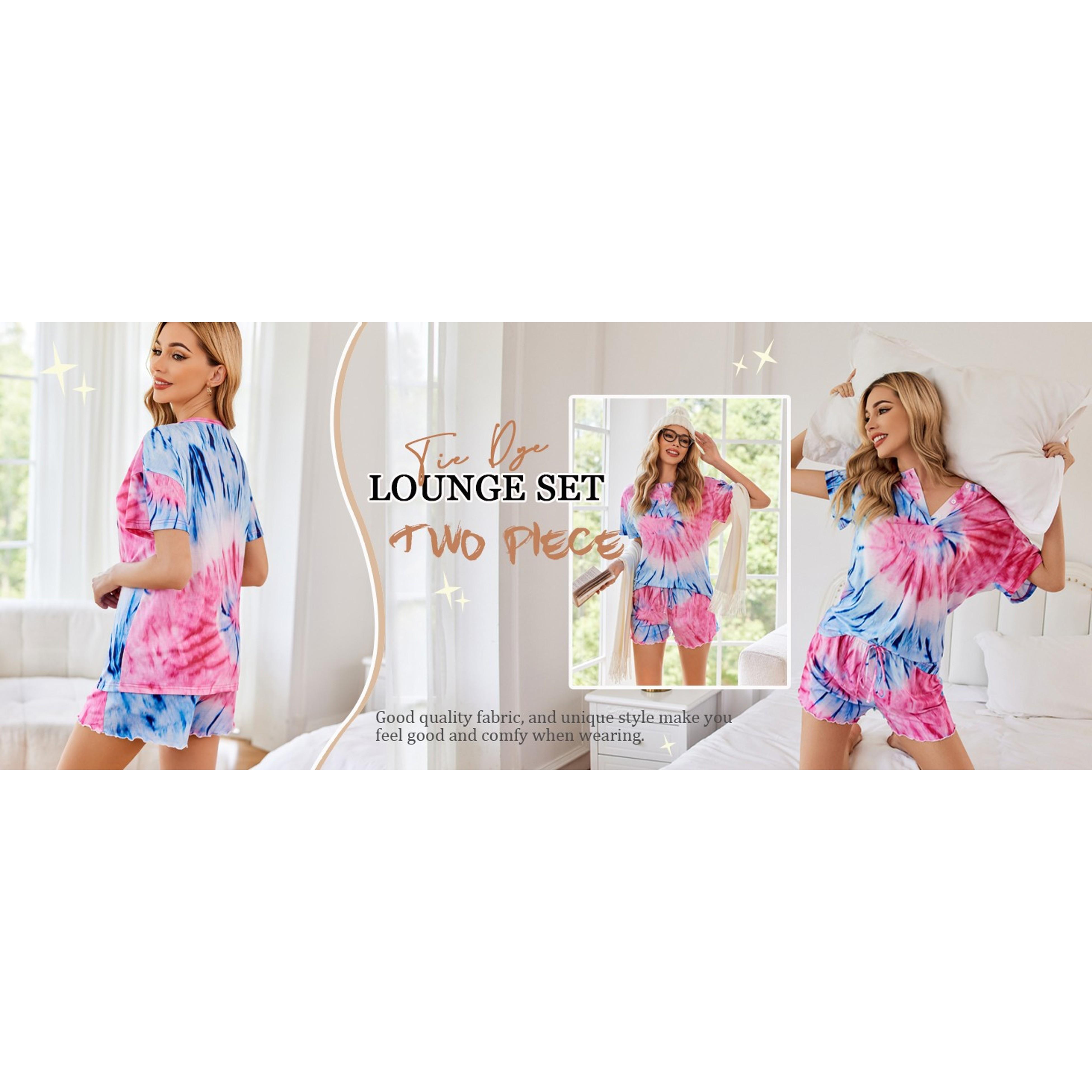 Pajamas Set for Women Short Sleeve Lounge Set 2 Piece Loungewear PJs Soft Cute Lightweight Sleepwear