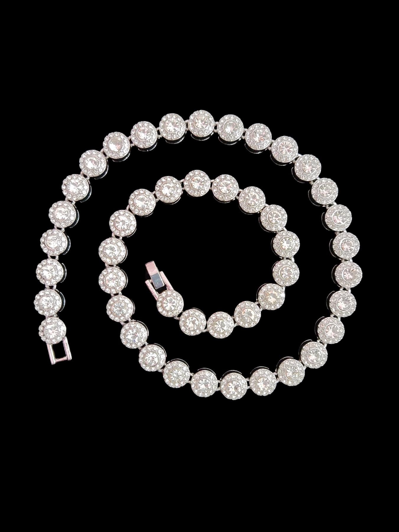 2Pieces/Set Men Women Hip Hop Round Necklace And Bracelet , Fashion Punk  Iced Out Bling Bling Set Jewelry For Lover Gift