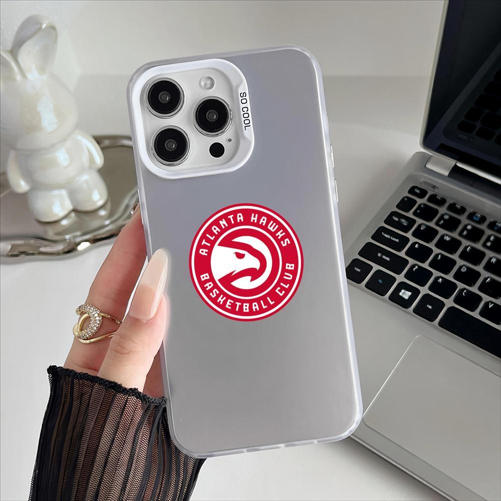 Famous Teams A-Atlanta H-Hawks Phone Case For iPhone 17-12 Pro Max, Hollow Laser Aurora Case Iridescent Gradient, Smooth Matte Durable Scratch-Resistant, Anti-Fingerprint Protective Cover, Shimmer Effect, Gift Men Women