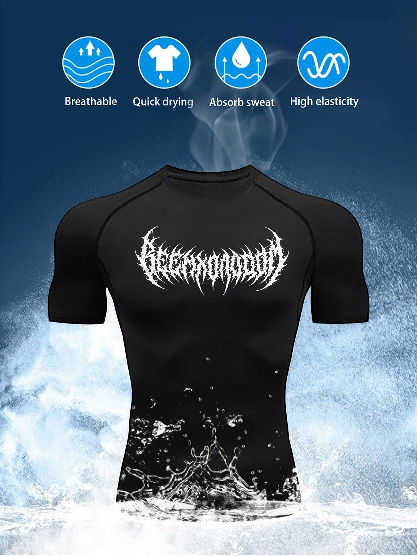 Men's Dragon Print Compression T-Shirt, Quick-Dry Breathable Stretch Fabric, Tight-Fitting Short Sleeve Top for Fitness and Outdoor Activities