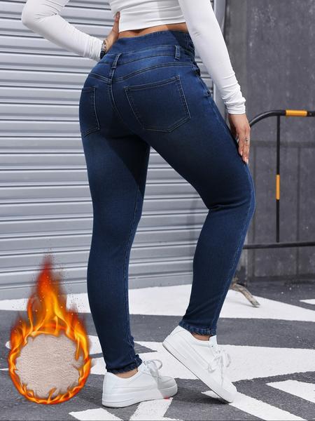 Women's Fleece-Lined Jeans, High Stretch Thick Denim For Winter, Slimming And Comfortable Women's Fleece-Lined Jeans, High Stretch Thick Denim For Winter, Slimming And Comfortable