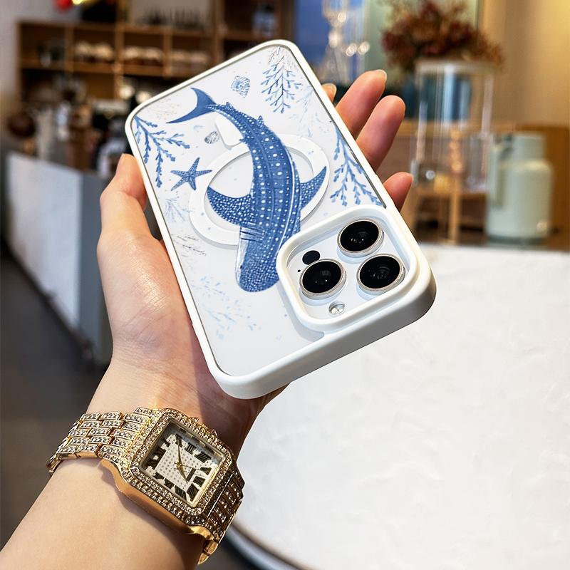Marine Whale Shark Phone Case, Coastal Summer Aesthetic Style for iPhone 17 16 15 14 13 12 11 Plus Pro Max. Shockproof Gift for Women