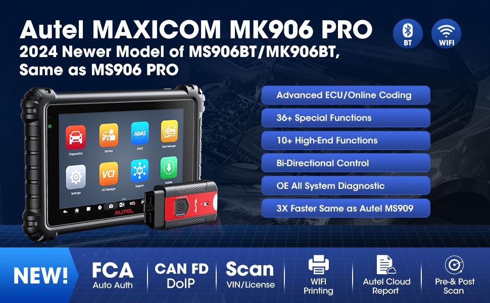 Autel MaxiCOM MK906 Pro Car Diagnostic Scan Tool Advanced ECU Coding 36+ Services, Bi-Directional, Auto Scan 2.0 Android 10