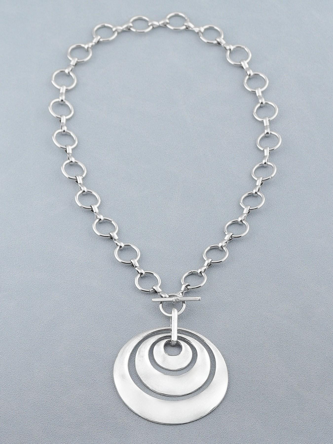 1pc Silver Color Boho Large Multi-Circles Moveable Round Circles Pendant Chunky Chain Statement Necklace Suitable For Women's Daily Wear 18"+2" Extend Chain