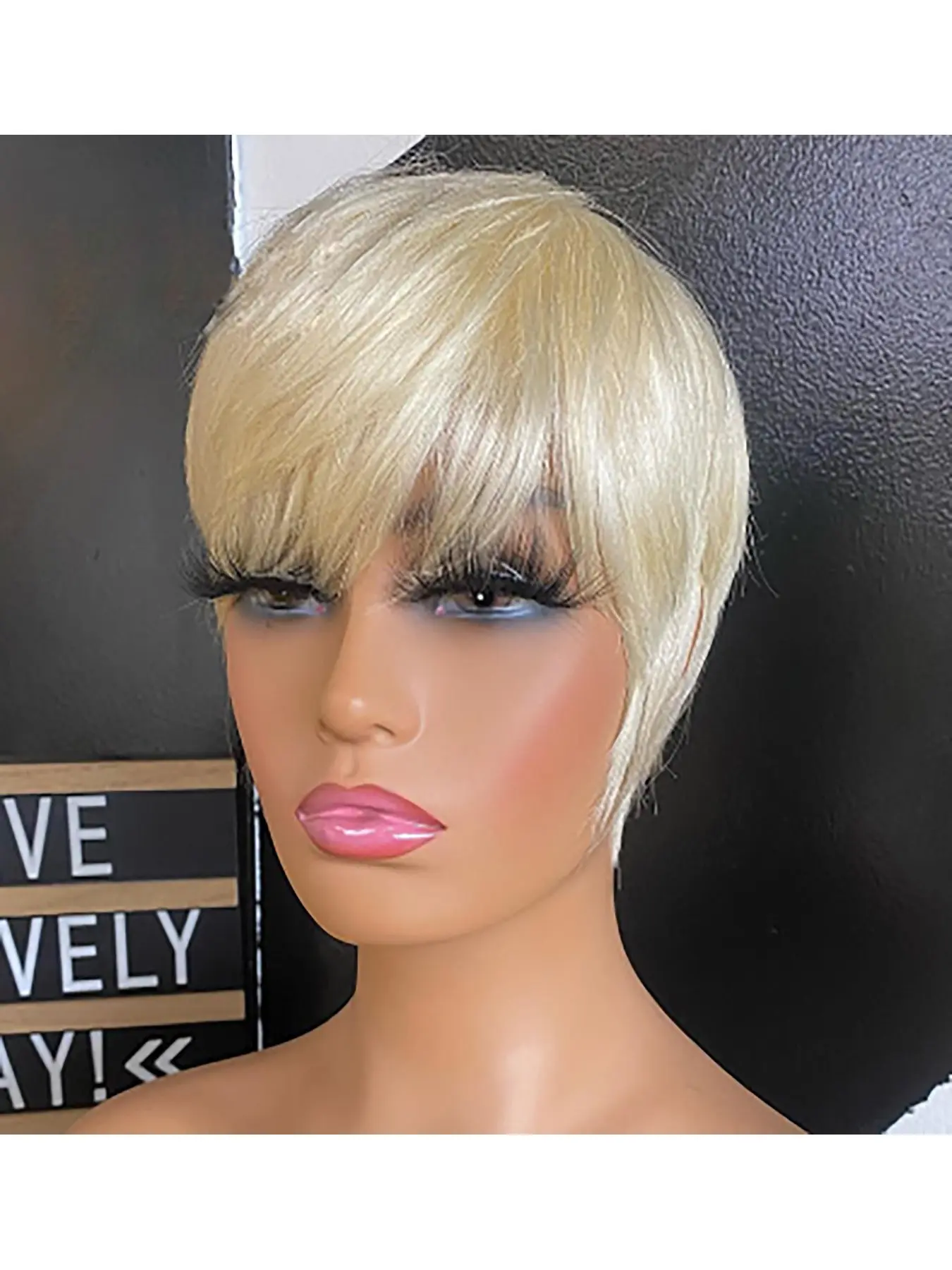 Golden Pixie Human Hair Short Wig, 6 Inches 613 Color, 180% Density, No Glue, Suitable for Daily, Parties, Cosplay, Machine Woven