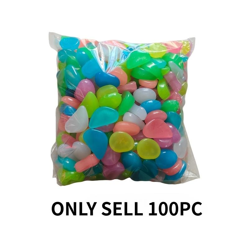 100 luminous stones, Glow in the dark garden stones, Decorative Stones, with a diameter of 2.7cm/1.06in, weighing 320g per pack, emit light in dark and are suitable for outdoor gardens, aquarium landscapes, wedding trails