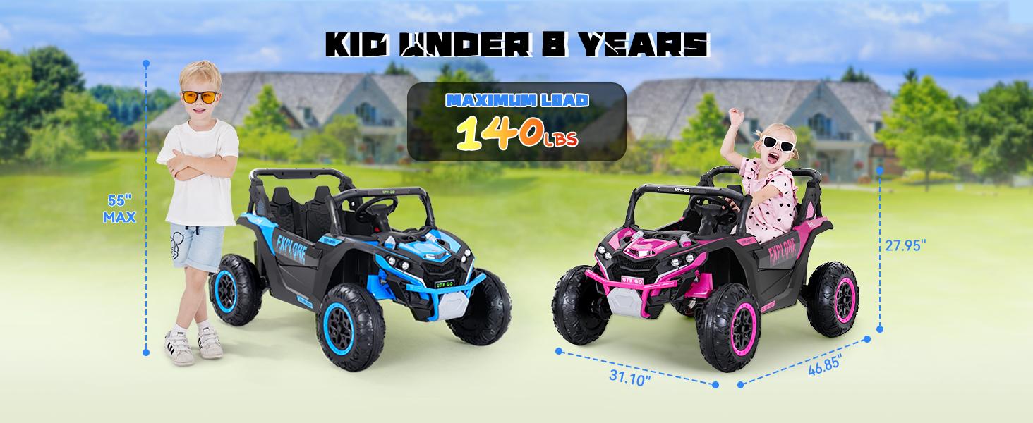 EM-KC03）2 Seater Kids Ride on Car, Electric 4WD Off-Road UTV Truck, 7Ah Large Battery Kids Electric Car with Remote Control, Safety Belt, Horn, Music, and Lights for Kids Aged 3-8 Years Blue