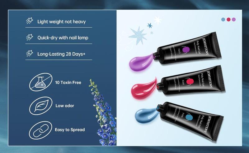 JEWHITENY 14 Colors Poly Nail Gel Kit All-in-one Kit Poly Nail Gel Kit with Nail Lamp Builder Nail Gel Nail Strengthen DIY at Home Beauty Gifts Matte and Glossy Top Coat