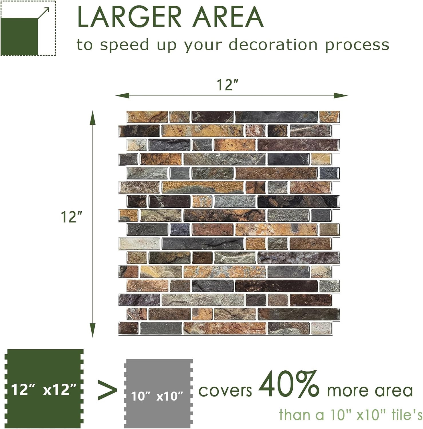 STICKGOO 10Pcs 3D Stone Peel and Stick Backsplash, 12”×12”, 3D Self Adhesive Peel and Stick Tile Backsplash for Kitchen & Bathroom