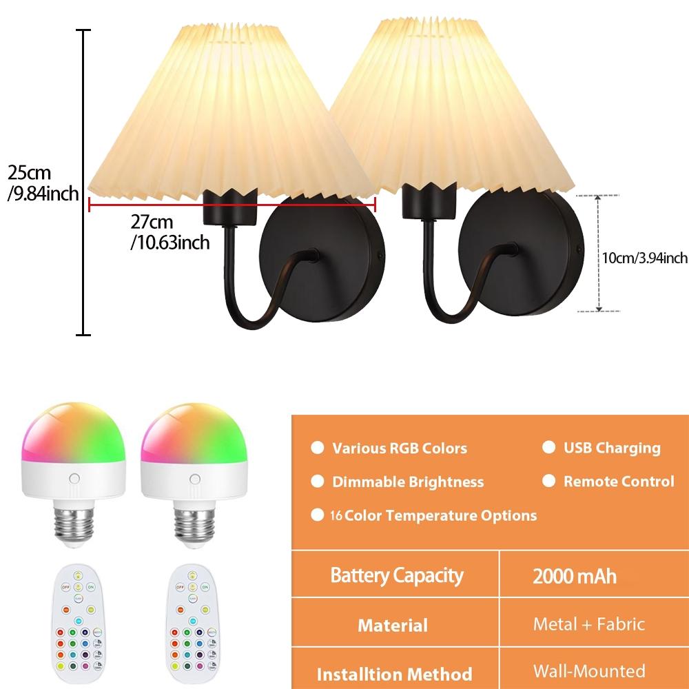 Rechargeable Wall Lamp Set of 2, RGB Detachable Bulb, Adjustable LED Light with Remote, Modern Home Decor for Bedroom & Living Room