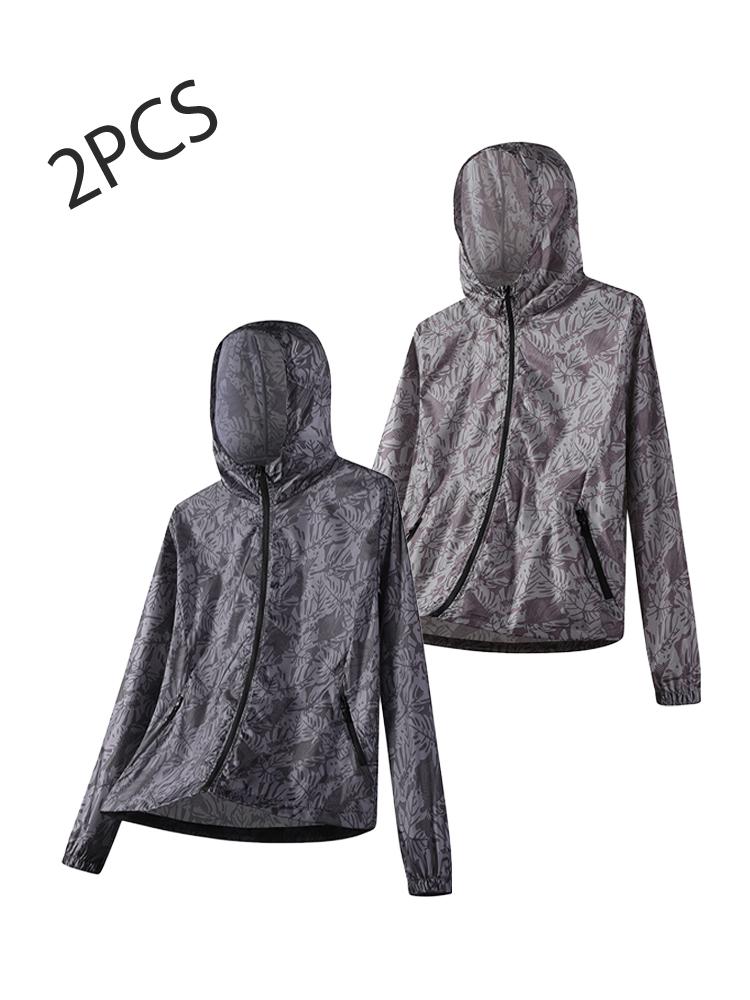 Summer Men's Casual Jacket, Zip Pocket Full-Zip Hooded Design, Maple Leaf Print, Lightweight Breathable, Sun Protection Jacket