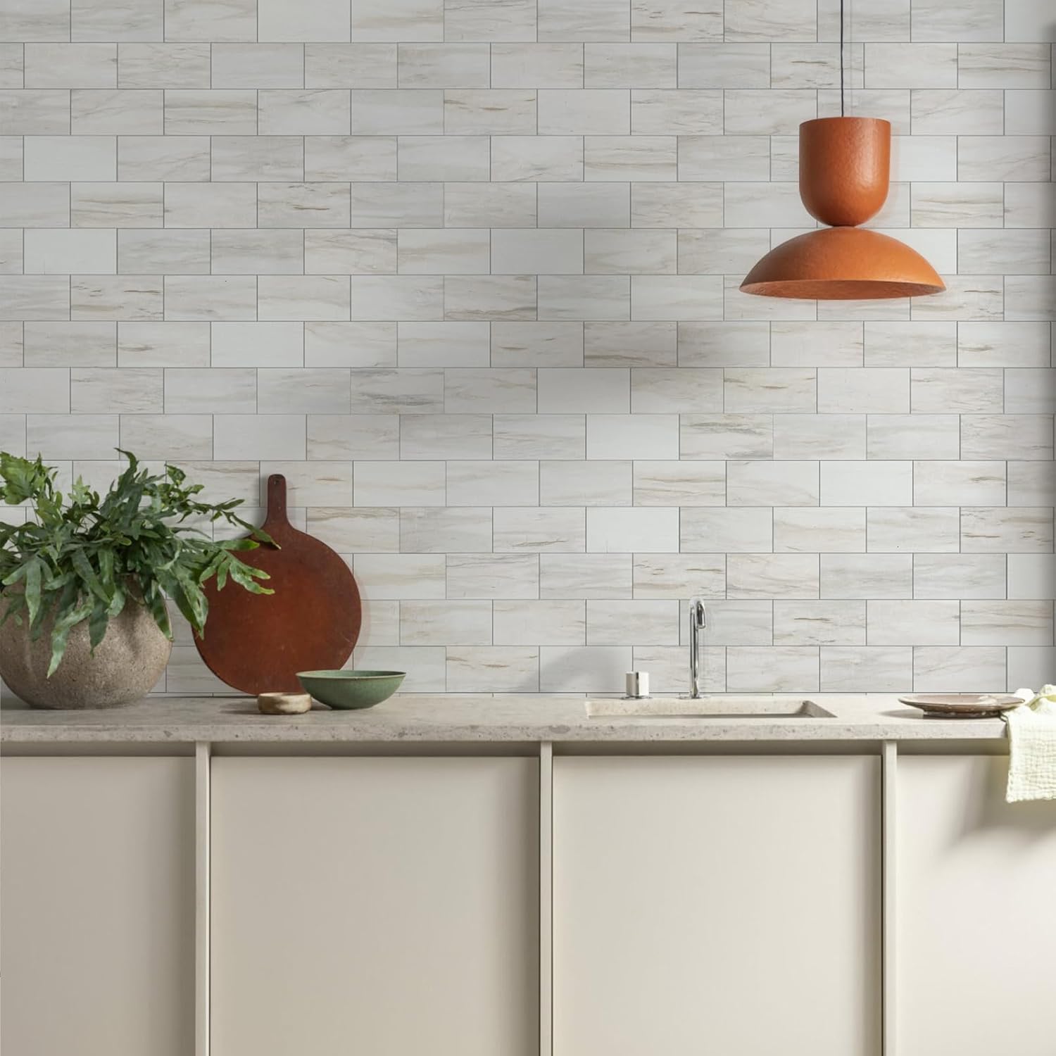 Vamos Tile 100Pcs Water Proof Glossy White Peel and Stick Backsplash,3''x6'' PVC Subway Tile, Stick on Backsplash for Kitchen/Bathroom Decoration Stickers Decorative Ornaments