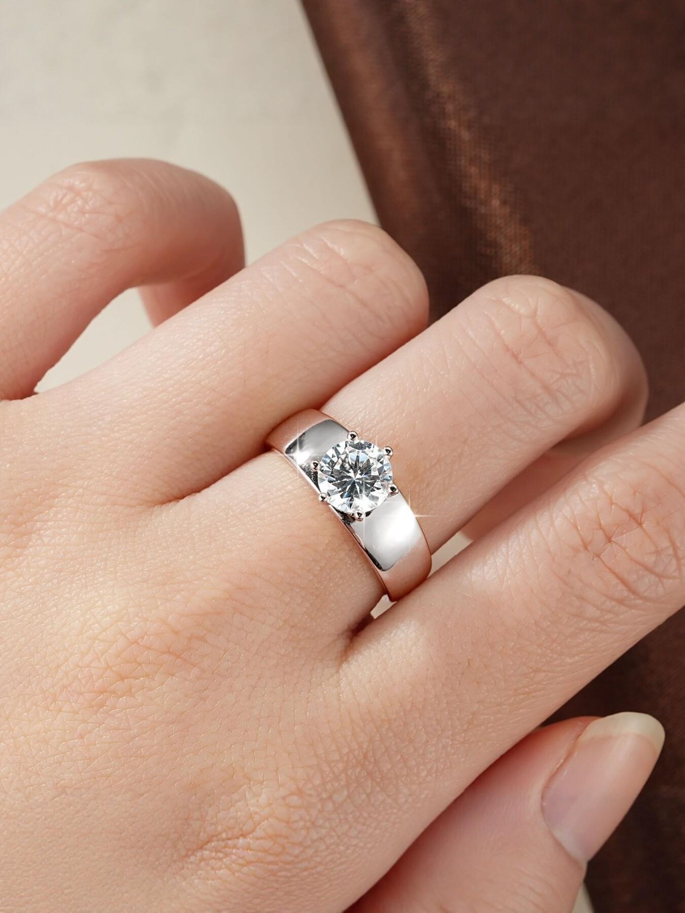 Wide six-prong Zircon Solitaire Ring for Women, Thick Band, 5A CZ Engagement Wedding Promise Ring, 2026 Timeless Engagement Ring Dupe, Perfect Daily Wear & Gift for Her