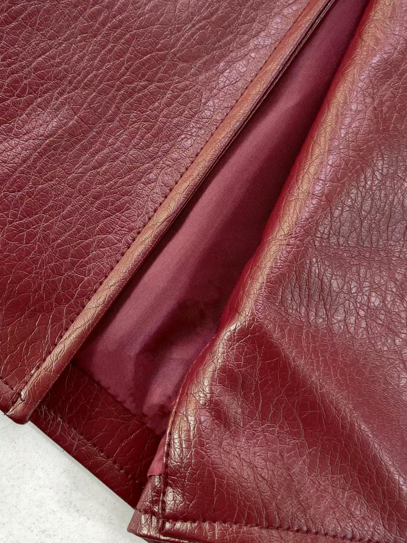 Women's Deep V PU Leather Jacket with Wide Waist Belt, Stylish Casual Outerwear for All Seasons, Perfect for Daily Wear & Trendy