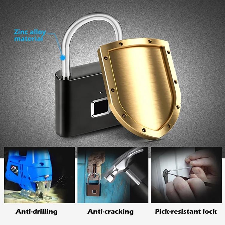 Smart Fingerprint Hanging Lock, USB Rechargeable, Biometric Fingerprint Lock, Zinc Alloy Security, Easy One-Click Operation