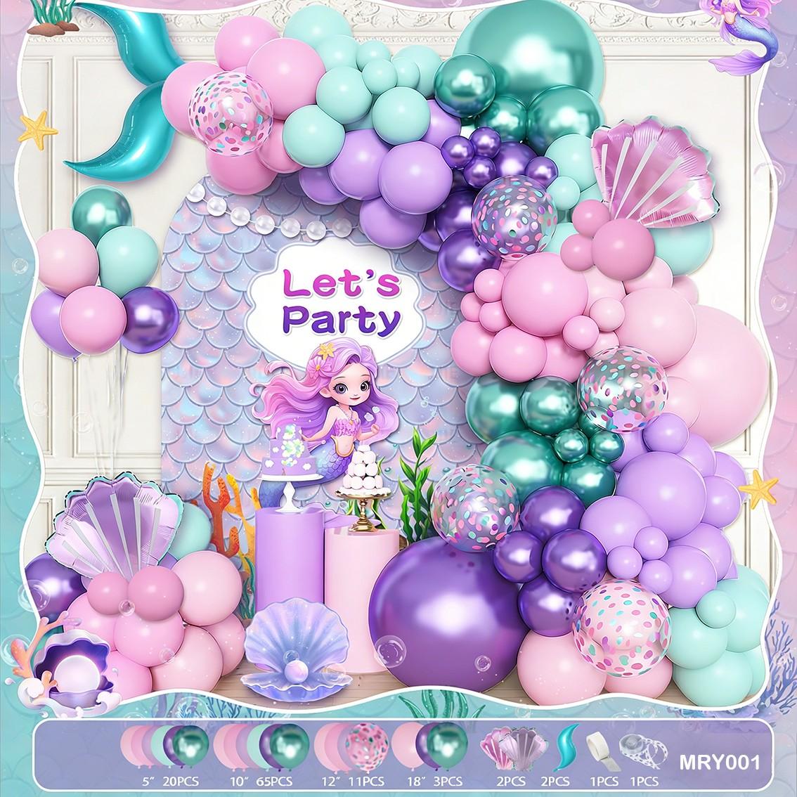 Mermaid Theme Balloon Set, Mermaid Tail Latex Balloons, Birthday Party Decorations, Ocean Style Party Props, Fun and Colorful Design
